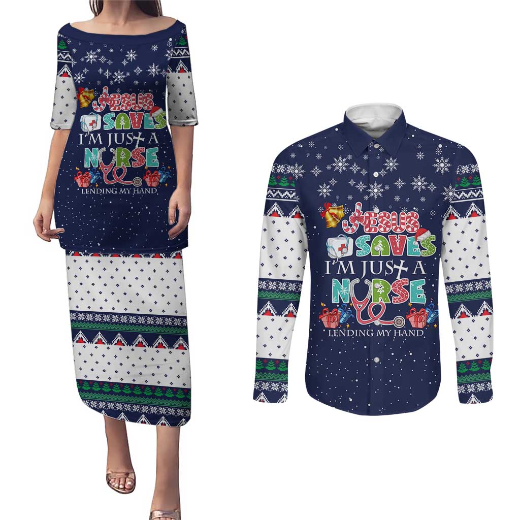 Nurse Life Jesus Christmas Couples Matching Puletasi and Long Sleeve Button Shirt Xmas Holiday Patterns - Wonder Print Shop