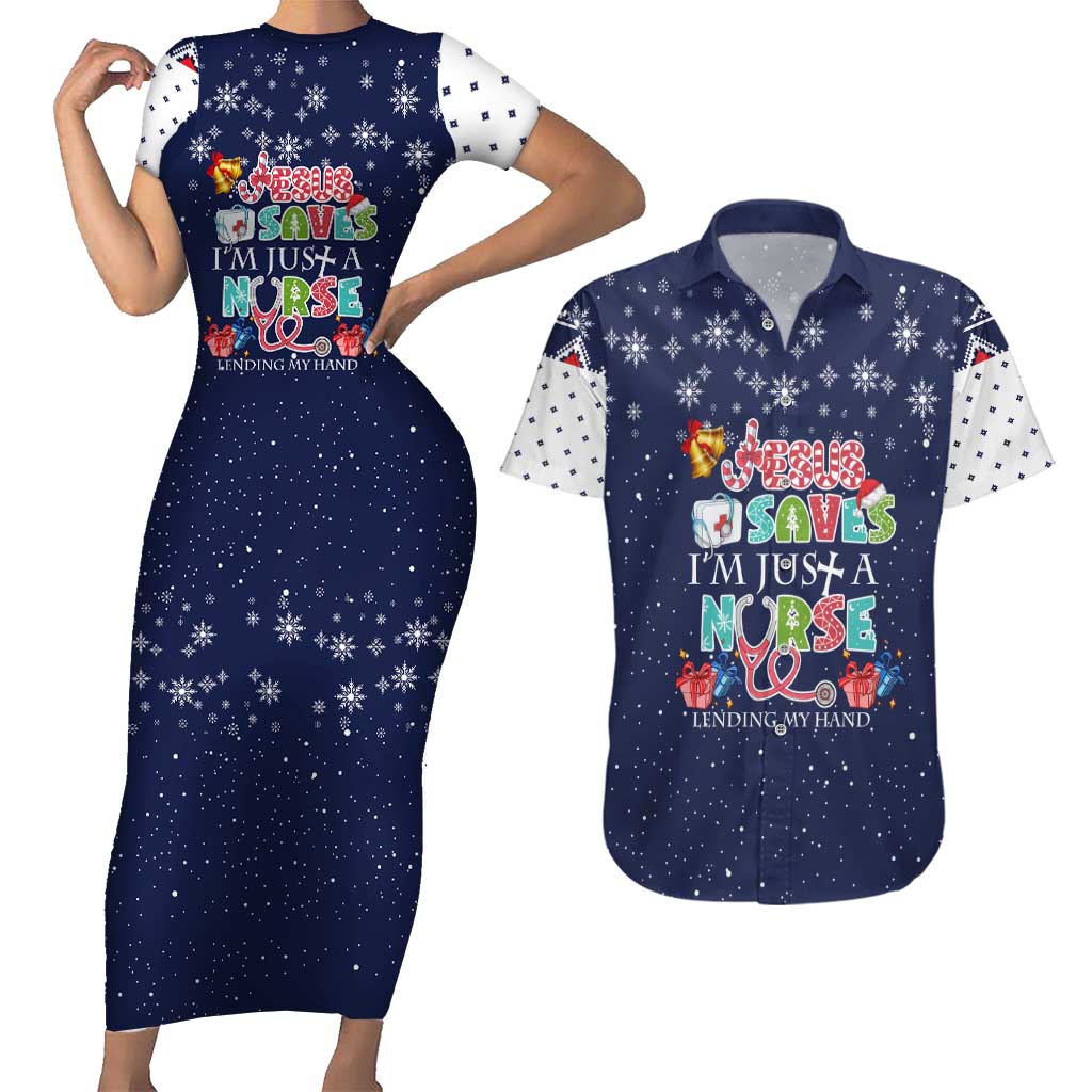 Nurse Life Jesus Christmas Couples Matching Short Sleeve Bodycon Dress and Hawaiian Shirt Xmas Holiday Patterns - Wonder Print Shop