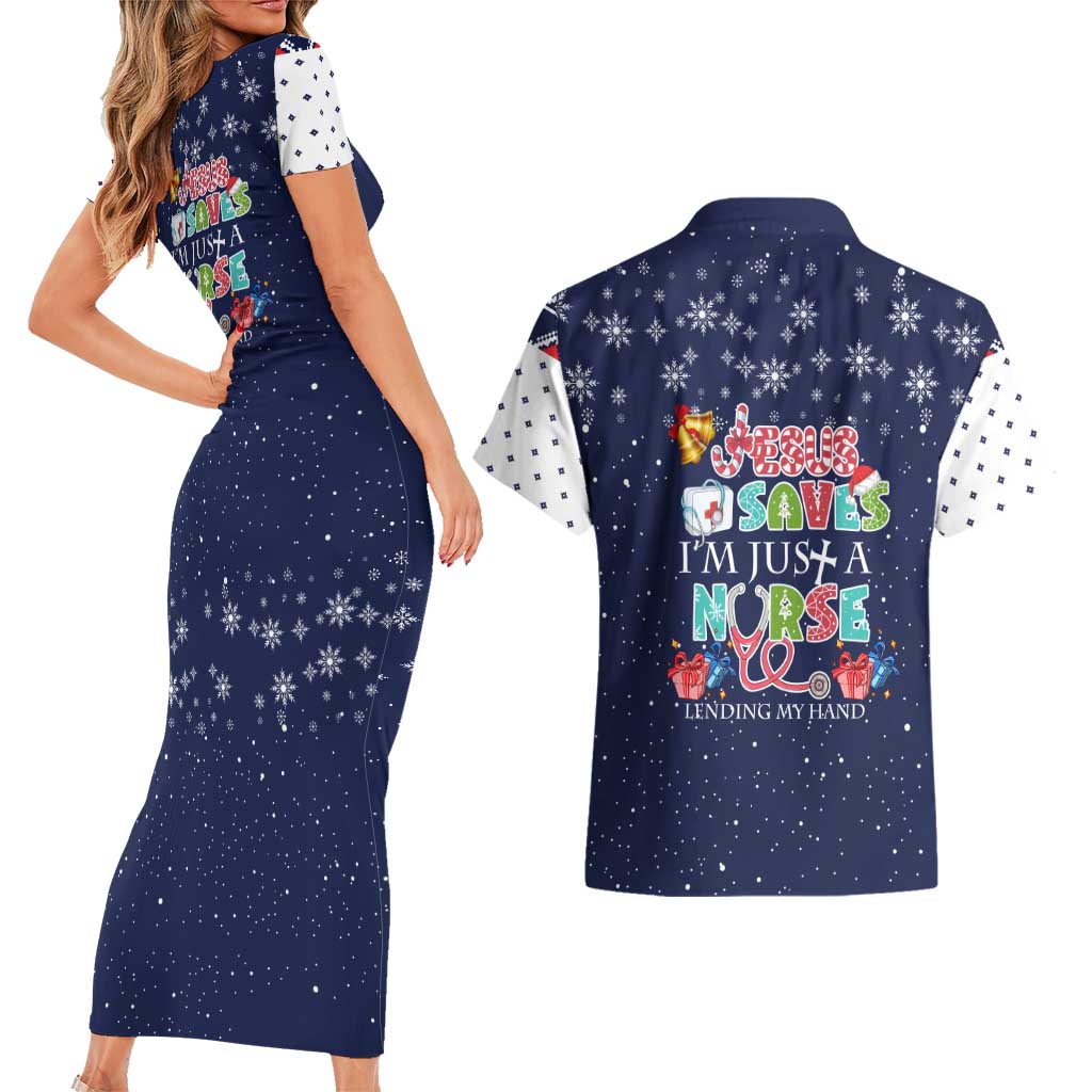 Nurse Life Jesus Christmas Couples Matching Short Sleeve Bodycon Dress and Hawaiian Shirt Xmas Holiday Patterns - Wonder Print Shop