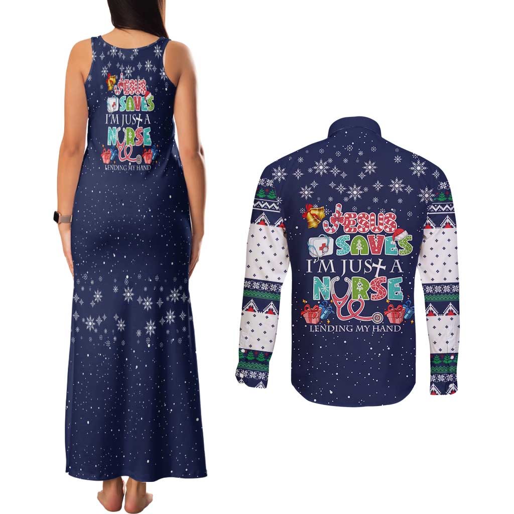 Nurse Life Jesus Christmas Couples Matching Tank Maxi Dress and Long Sleeve Button Shirt Xmas Holiday Patterns - Wonder Print Shop