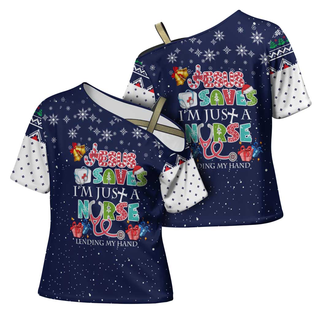 Nurse Life Jesus Christmas Cross Shoulder Shirt Xmas Holiday Patterns - Wonder Print Shop