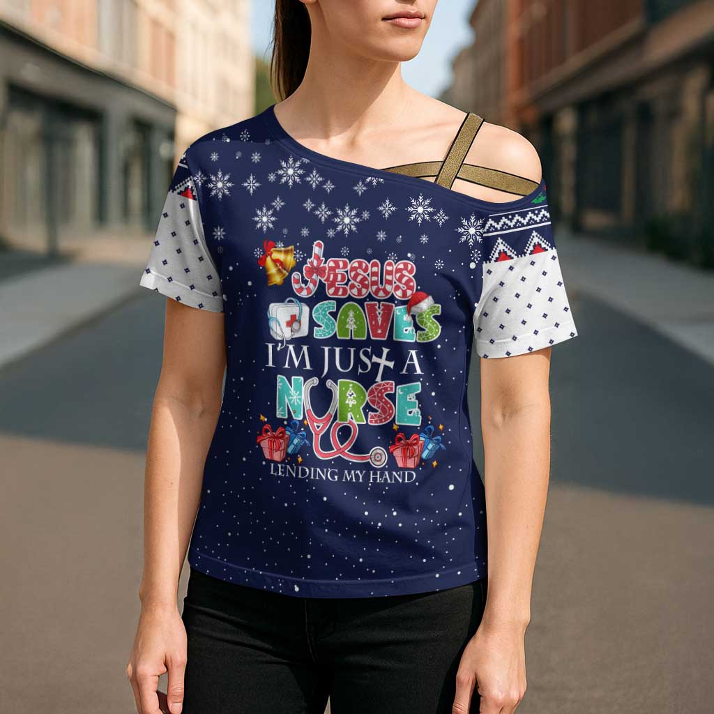 Nurse Life Jesus Christmas Cross Shoulder Shirt Xmas Holiday Patterns - Wonder Print Shop