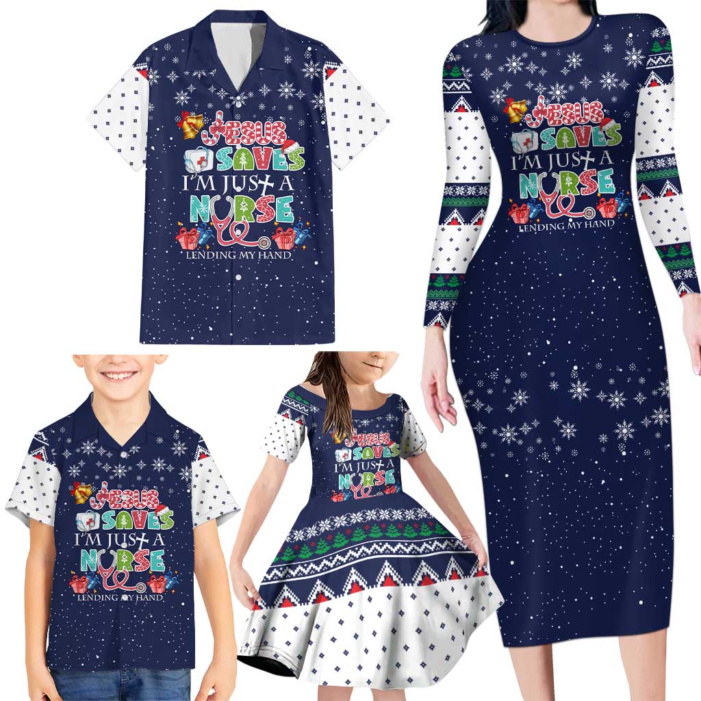 Nurse Life Jesus Christmas Family Matching Long Sleeve Bodycon Dress and Hawaiian Shirt Xmas Holiday Patterns - Wonder Print Shop