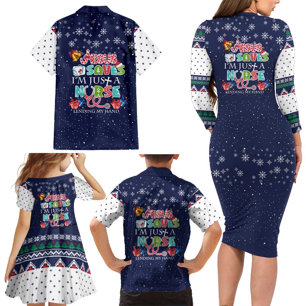 Nurse Life Jesus Christmas Family Matching Long Sleeve Bodycon Dress and Hawaiian Shirt Xmas Holiday Patterns - Wonder Print Shop