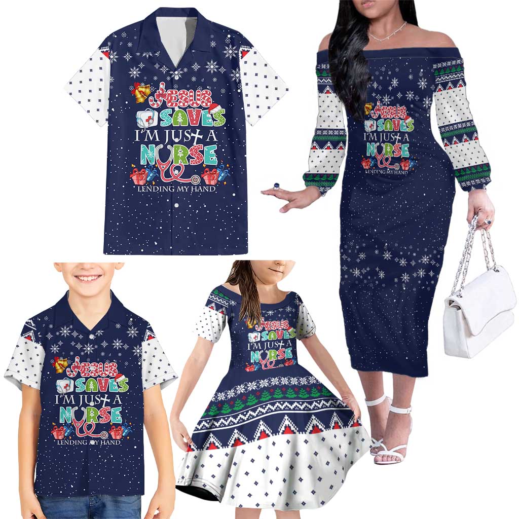 Nurse Life Jesus Christmas Family Matching Off The Shoulder Long Sleeve Dress and Hawaiian Shirt Xmas Holiday Patterns - Wonder Print Shop