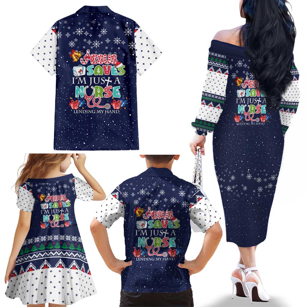 Nurse Life Jesus Christmas Family Matching Off The Shoulder Long Sleeve Dress and Hawaiian Shirt Xmas Holiday Patterns - Wonder Print Shop