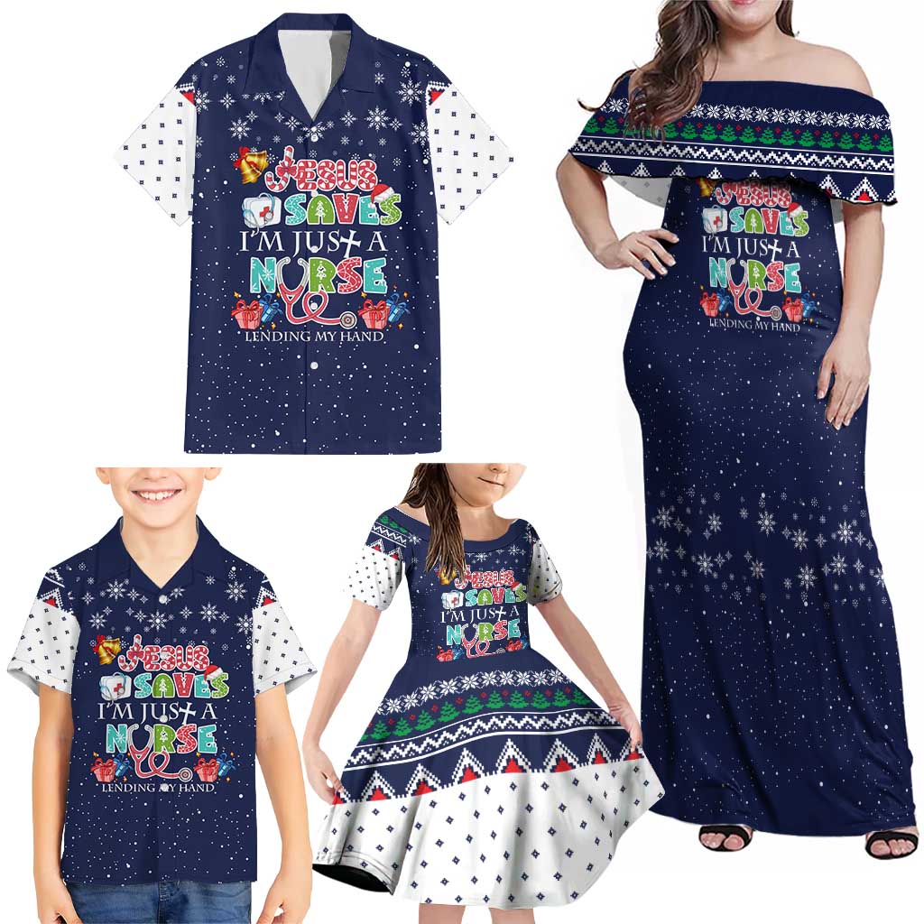 Nurse Life Jesus Christmas Family Matching Off Shoulder Maxi Dress and Hawaiian Shirt Xmas Holiday Patterns - Wonder Print Shop