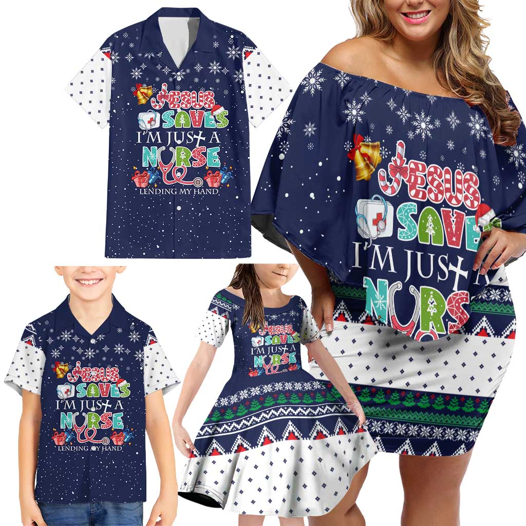 Nurse Life Jesus Christmas Family Matching Off Shoulder Short Dress and Hawaiian Shirt Xmas Holiday Patterns - Wonder Print Shop