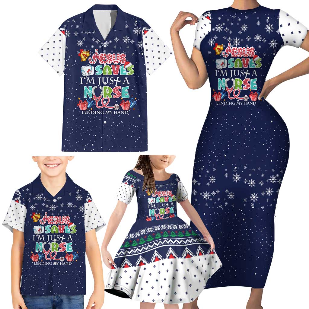 Nurse Life Jesus Christmas Family Matching Short Sleeve Bodycon Dress and Hawaiian Shirt Xmas Holiday Patterns - Wonder Print Shop