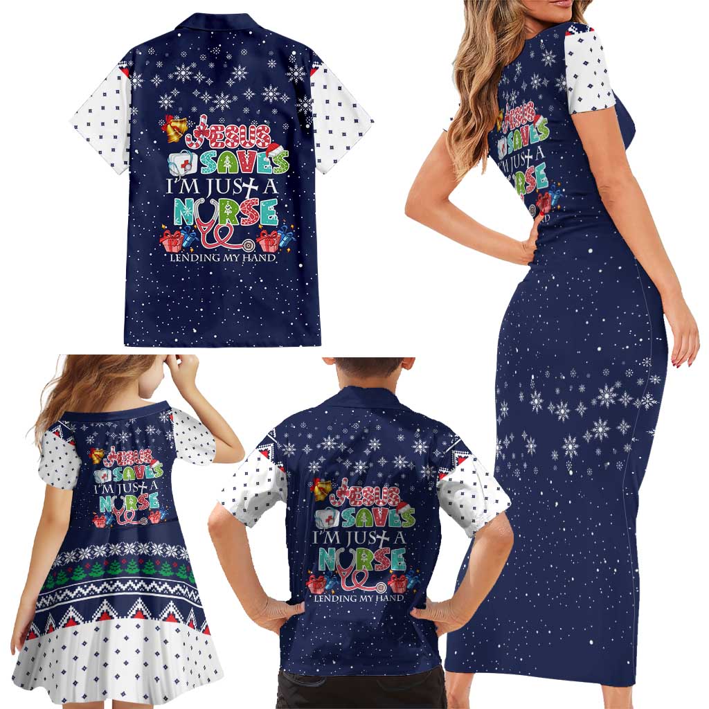 Nurse Life Jesus Christmas Family Matching Short Sleeve Bodycon Dress and Hawaiian Shirt Xmas Holiday Patterns - Wonder Print Shop