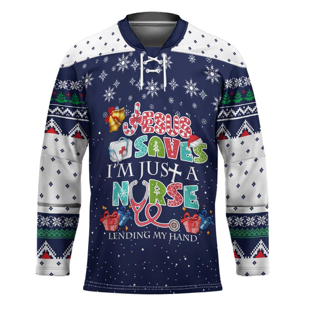 Nurse Life Jesus Christmas Hockey Jersey Xmas Holiday Patterns - Wonder Print Shop