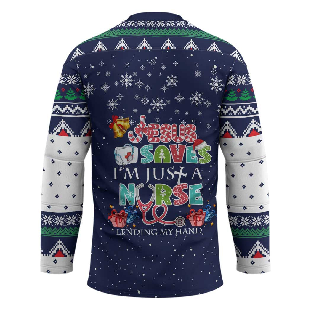 Nurse Life Jesus Christmas Hockey Jersey Xmas Holiday Patterns - Wonder Print Shop