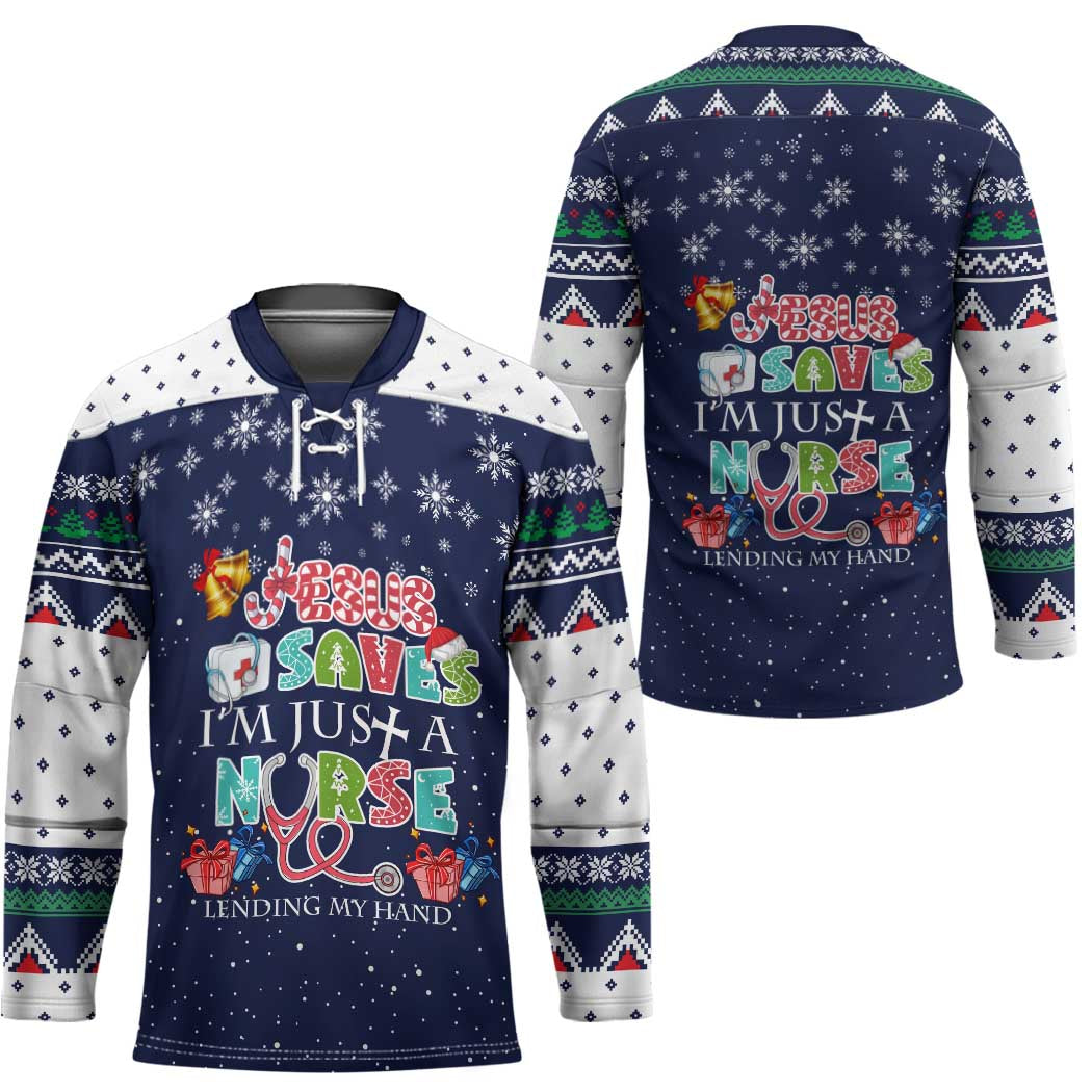 Nurse Life Jesus Christmas Hockey Jersey Xmas Holiday Patterns - Wonder Print Shop
