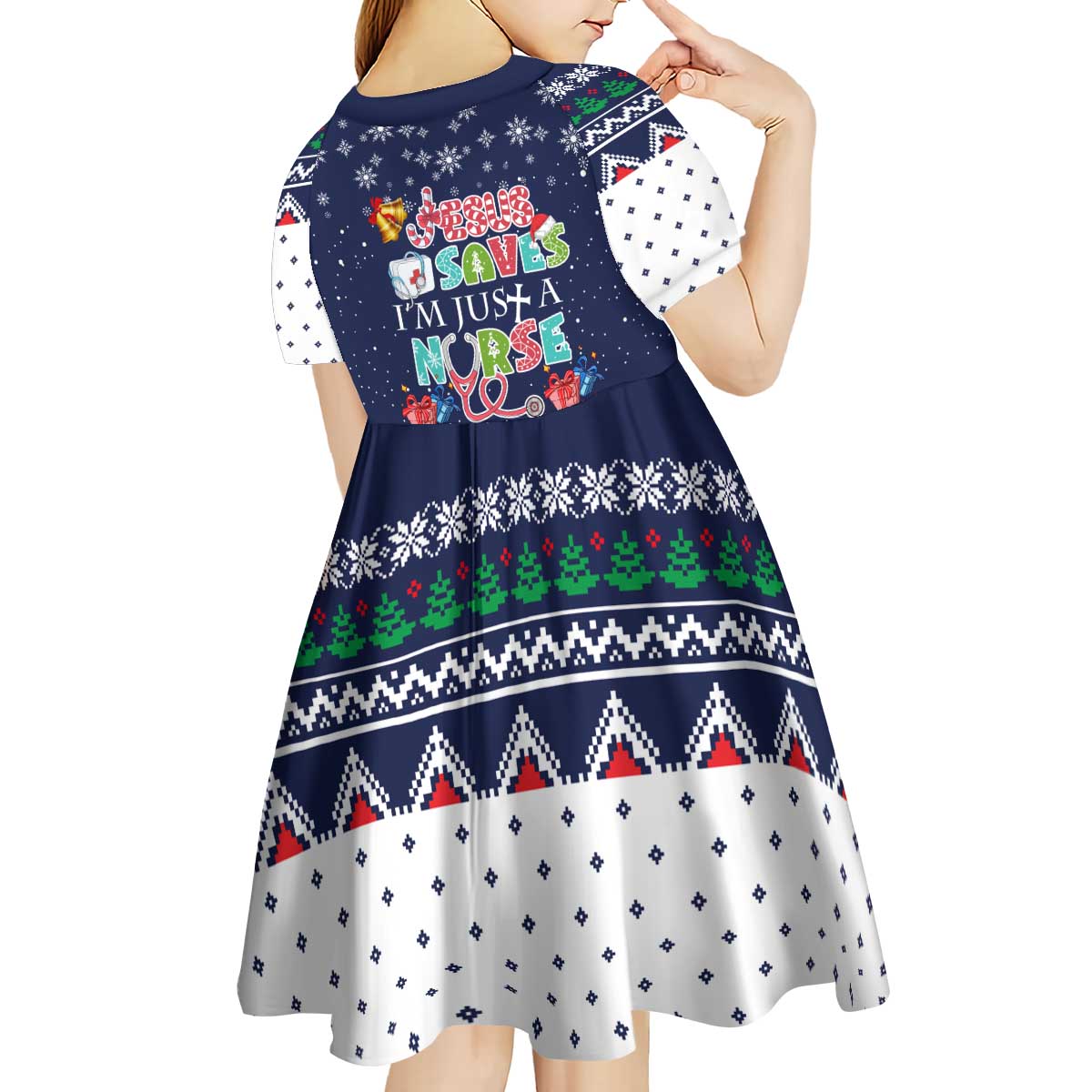 Nurse Life Jesus Christmas Kid Short Sleeve Dress Xmas Holiday Patterns - Wonder Print Shop