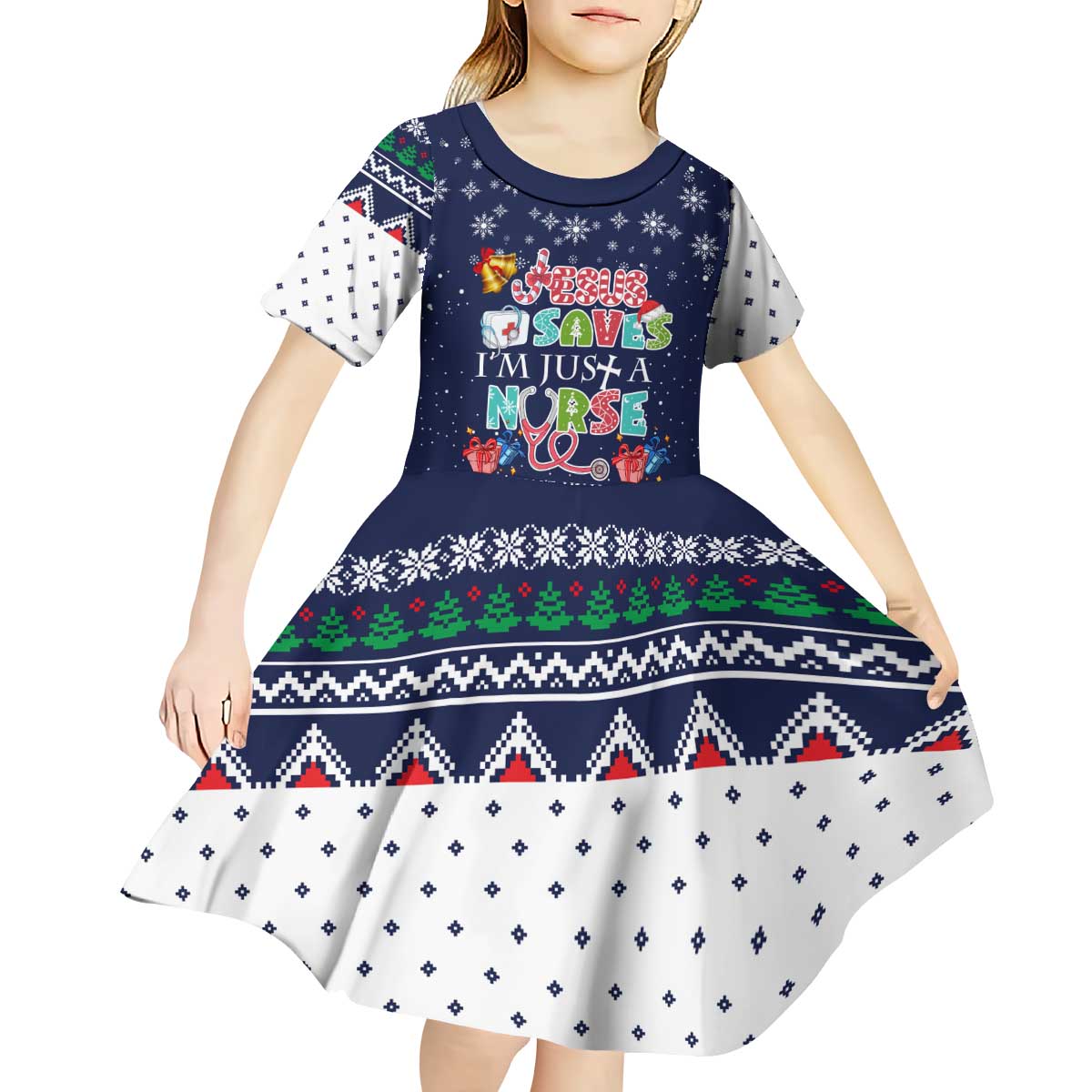Nurse Life Jesus Christmas Kid Short Sleeve Dress Xmas Holiday Patterns - Wonder Print Shop