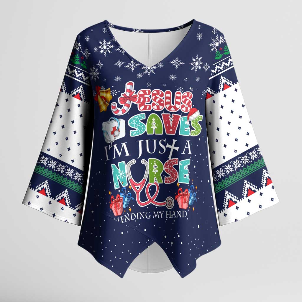 Nurse Life Jesus Christmas Kimono Sleeve Blouse Xmas Holiday Patterns - Wonder Print Shop