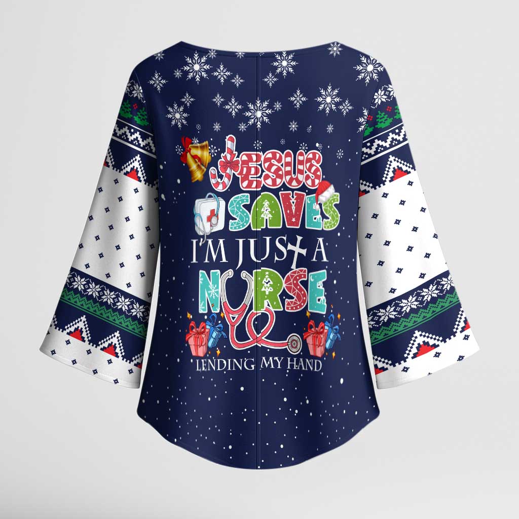 Nurse Life Jesus Christmas Kimono Sleeve Blouse Xmas Holiday Patterns - Wonder Print Shop