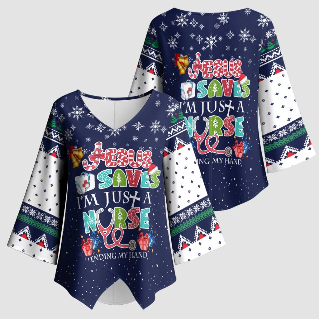 Nurse Life Jesus Christmas Kimono Sleeve Blouse Xmas Holiday Patterns - Wonder Print Shop
