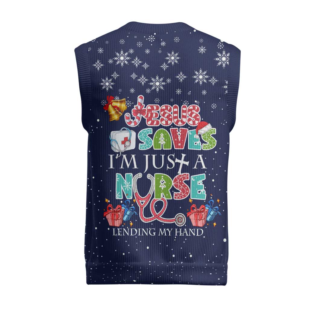 Nurse Life Jesus Christmas Knitted V-Neck Vest Xmas Holiday Patterns - Wonder Print Shop