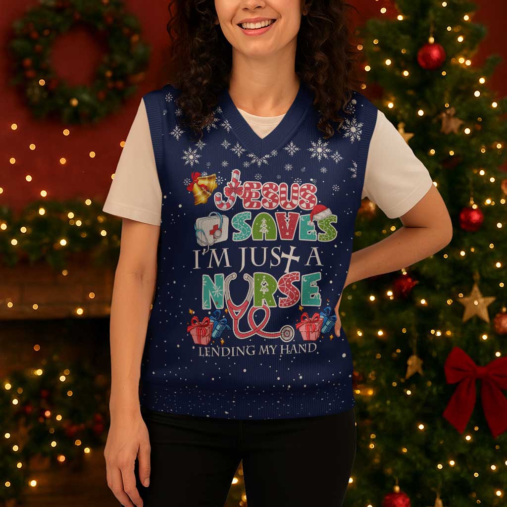 Nurse Life Jesus Christmas Knitted V-Neck Vest Xmas Holiday Patterns - Wonder Print Shop
