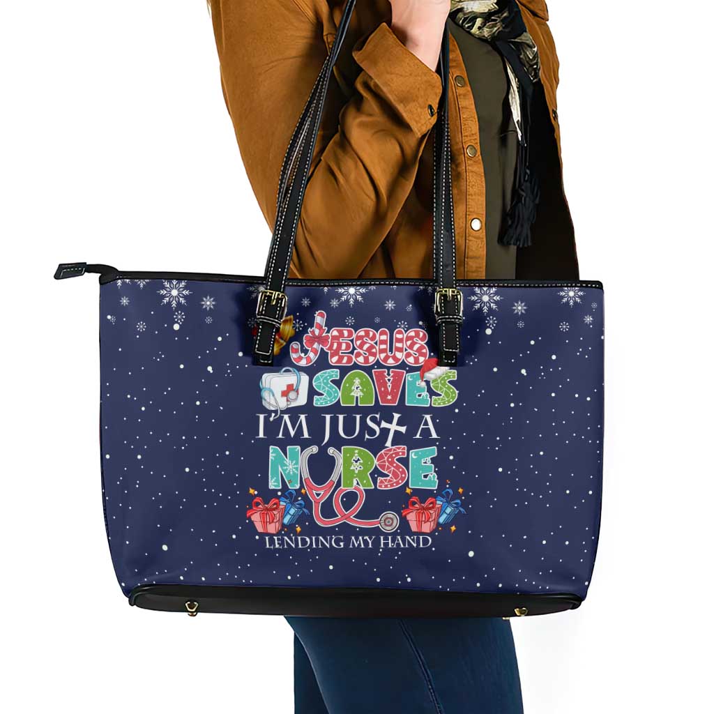 Nurse Life Jesus Christmas Leather Tote Bag Xmas Holiday Patterns - Wonder Print Shop