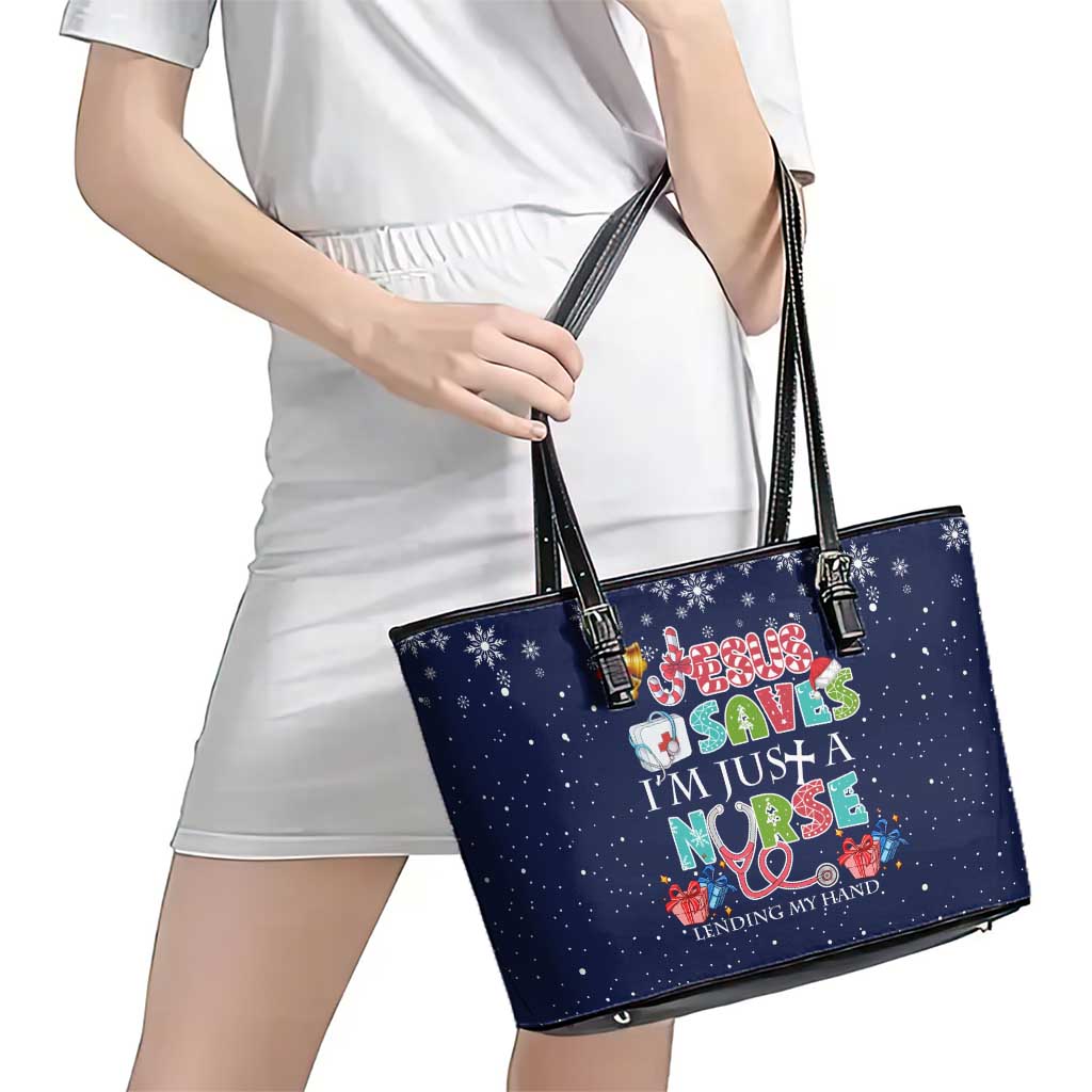 Nurse Life Jesus Christmas Leather Tote Bag Xmas Holiday Patterns - Wonder Print Shop