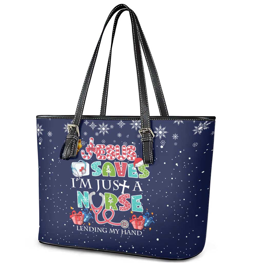 Nurse Life Jesus Christmas Leather Tote Bag Xmas Holiday Patterns - Wonder Print Shop