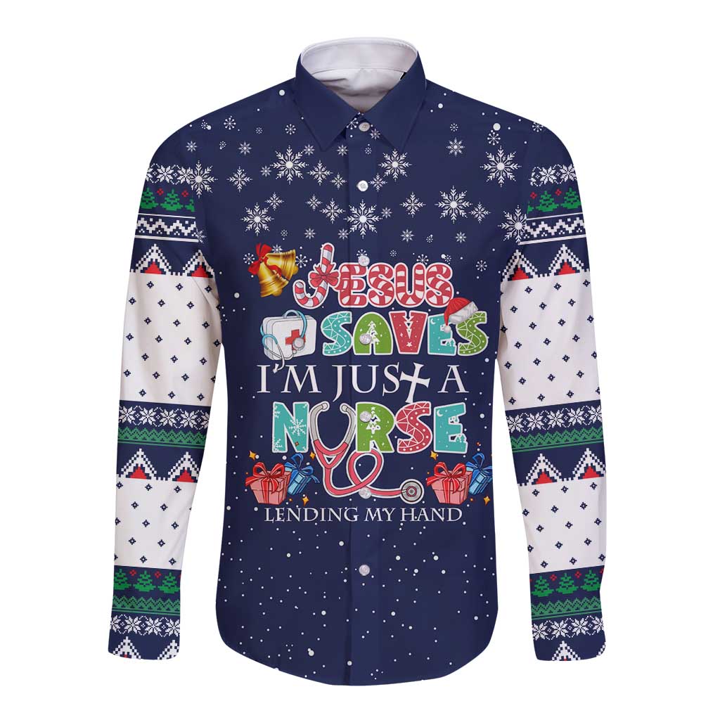 Nurse Life Jesus Christmas Long Sleeve Button Shirt Xmas Holiday Patterns - Wonder Print Shop