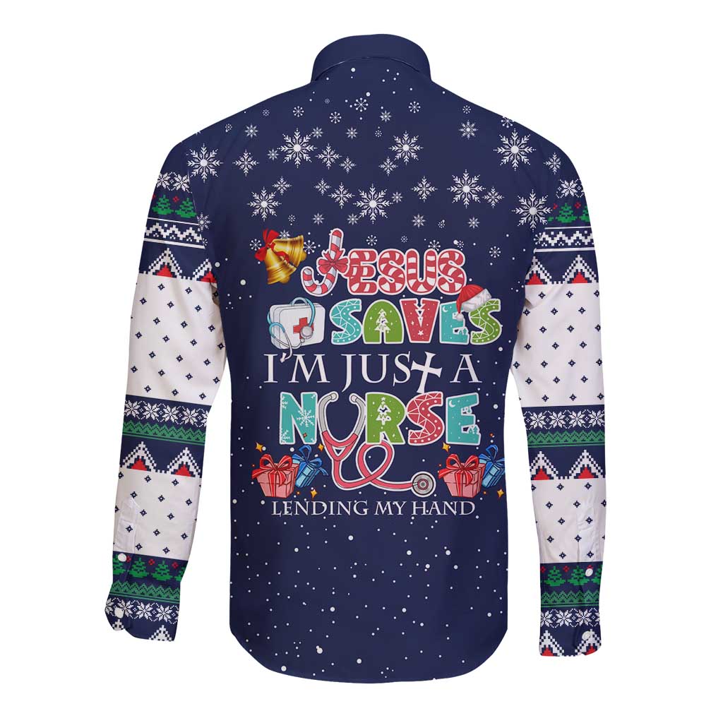 Nurse Life Jesus Christmas Long Sleeve Button Shirt Xmas Holiday Patterns - Wonder Print Shop
