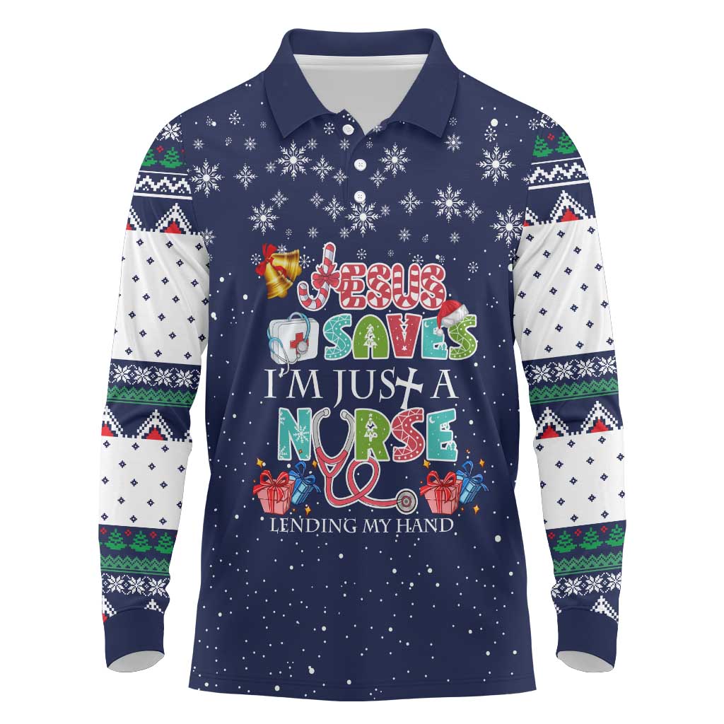 Nurse Life Jesus Christmas Long Sleeve Polo Shirt Xmas Holiday Patterns - Wonder Print Shop