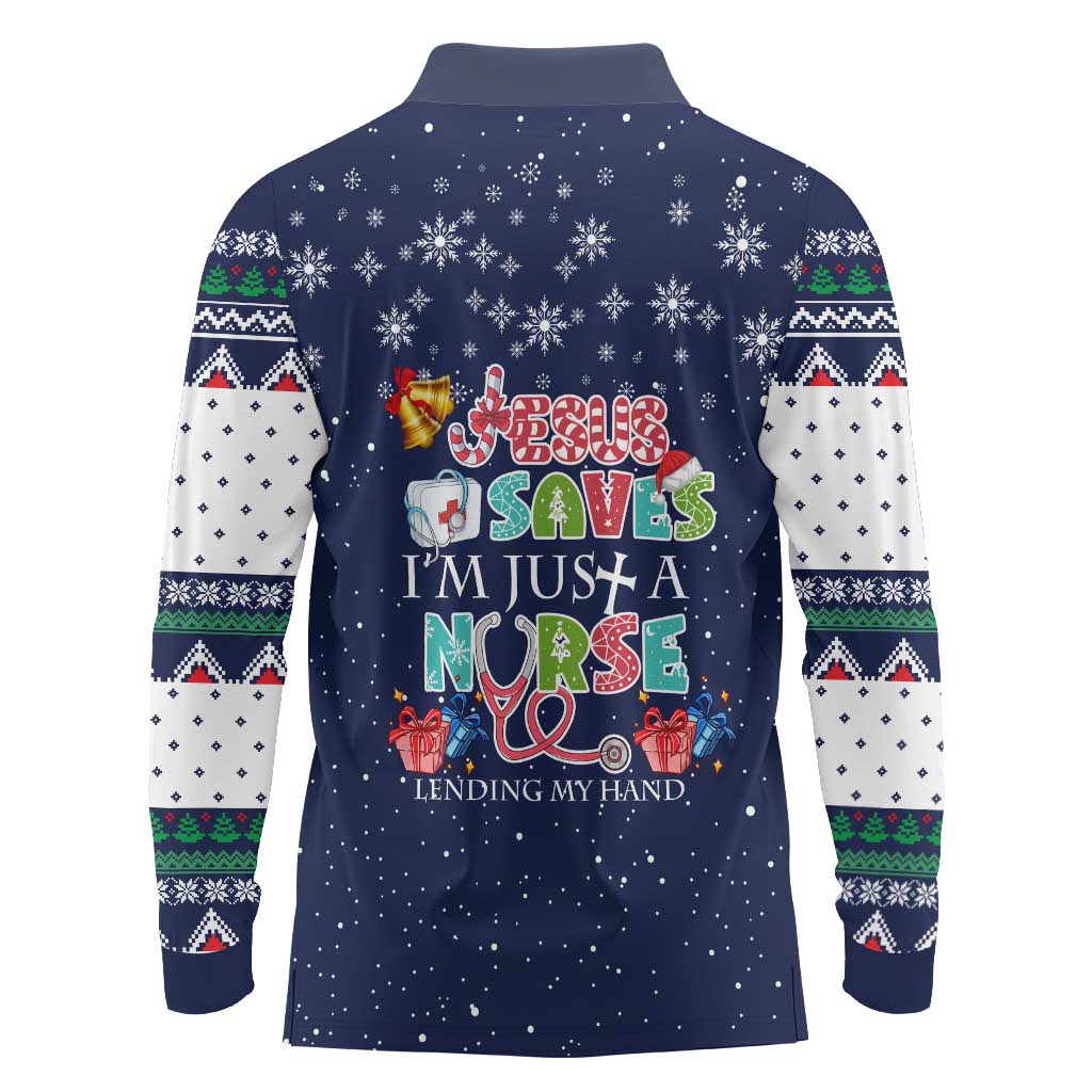 Nurse Life Jesus Christmas Long Sleeve Polo Shirt Xmas Holiday Patterns - Wonder Print Shop