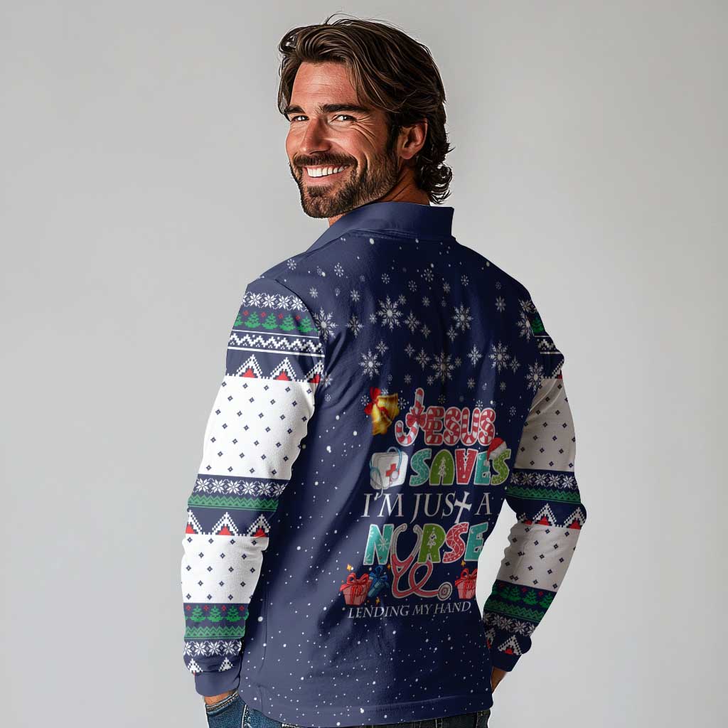 Nurse Life Jesus Christmas Long Sleeve Polo Shirt Xmas Holiday Patterns - Wonder Print Shop