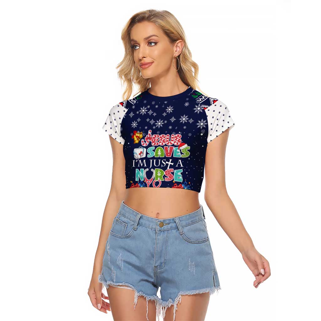 Nurse Life Jesus Christmas Raglan Cropped T Shirt Xmas Holiday Patterns - Wonder Print Shop