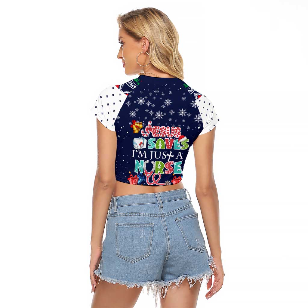 Nurse Life Jesus Christmas Raglan Cropped T Shirt Xmas Holiday Patterns - Wonder Print Shop
