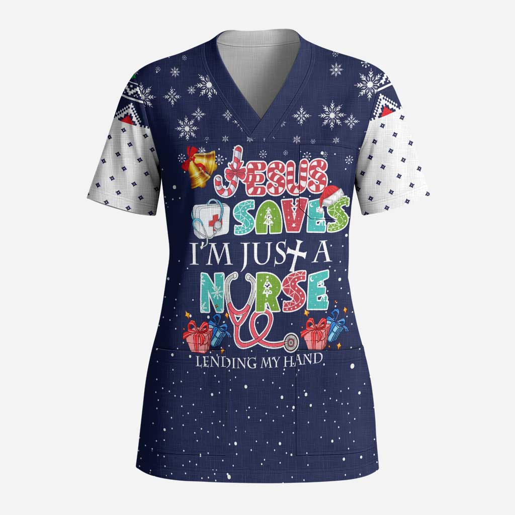 Nurse Life Jesus Christmas Scrub Top Xmas Holiday Patterns - undefined