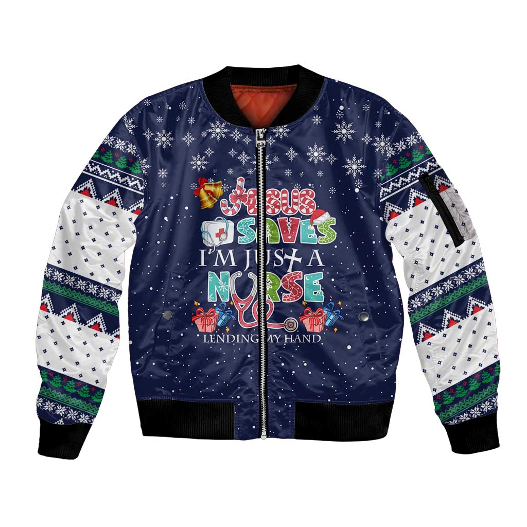 Nurse Life Jesus Christmas Sleeve Zip Bomber Jacket Xmas Holiday Patterns - Wonder Print Shop