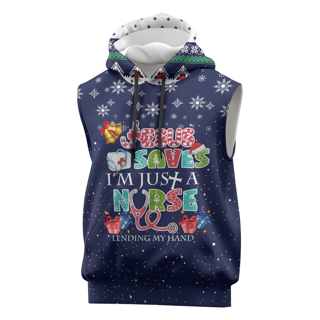 Nurse Life Jesus Christmas Sleeveless Hoodie Xmas Holiday Patterns - Wonder Print Shop