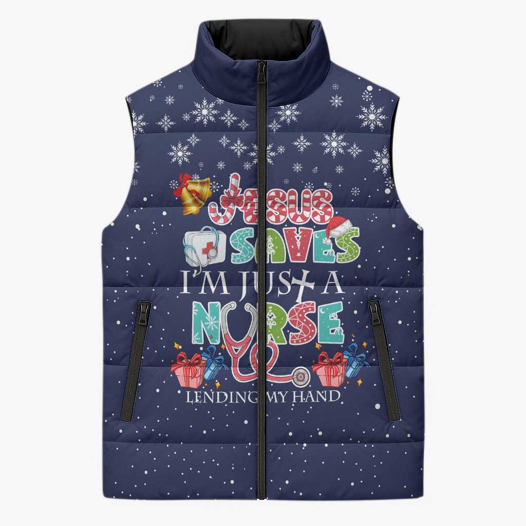Nurse Life Jesus Christmas Sleeveless Puffer Jacket Xmas Holiday Patterns - Wonder Print Shop