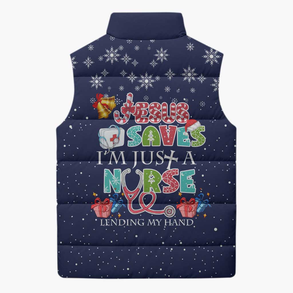Nurse Life Jesus Christmas Sleeveless Puffer Jacket Xmas Holiday Patterns - Wonder Print Shop