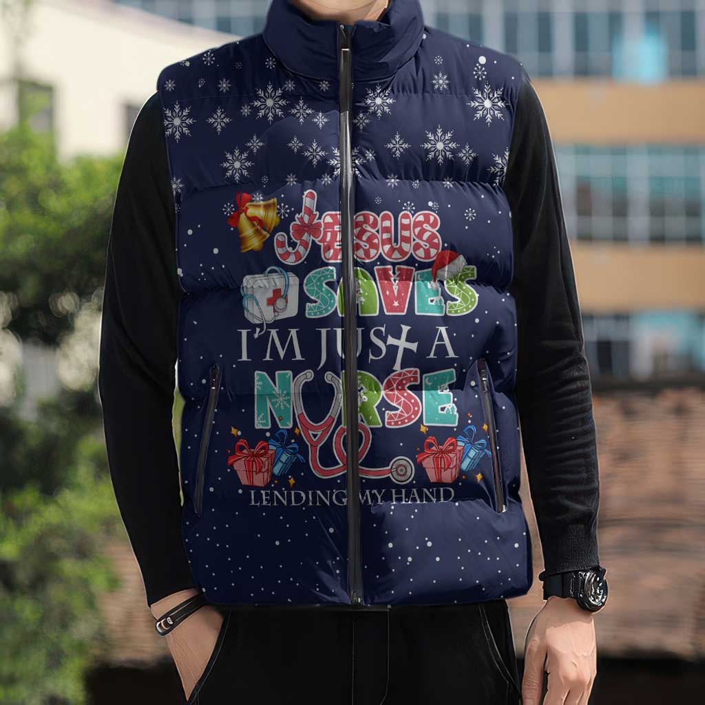 Nurse Life Jesus Christmas Sleeveless Puffer Jacket Xmas Holiday Patterns - Wonder Print Shop