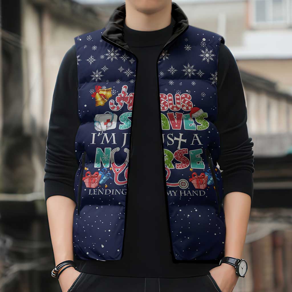 Nurse Life Jesus Christmas Sleeveless Puffer Jacket Xmas Holiday Patterns - Wonder Print Shop