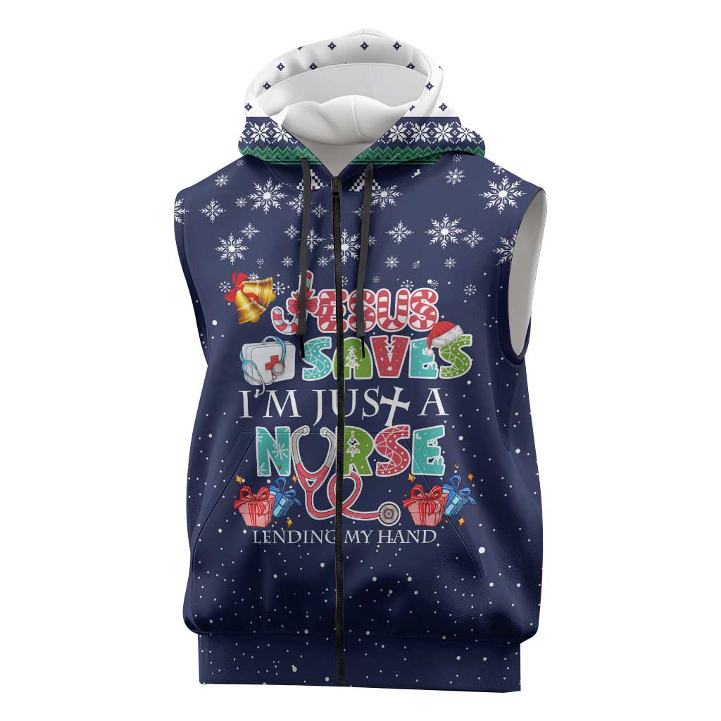 Nurse Life Jesus Christmas Sleeveless Zip Hoodie Xmas Holiday Patterns - Wonder Print Shop