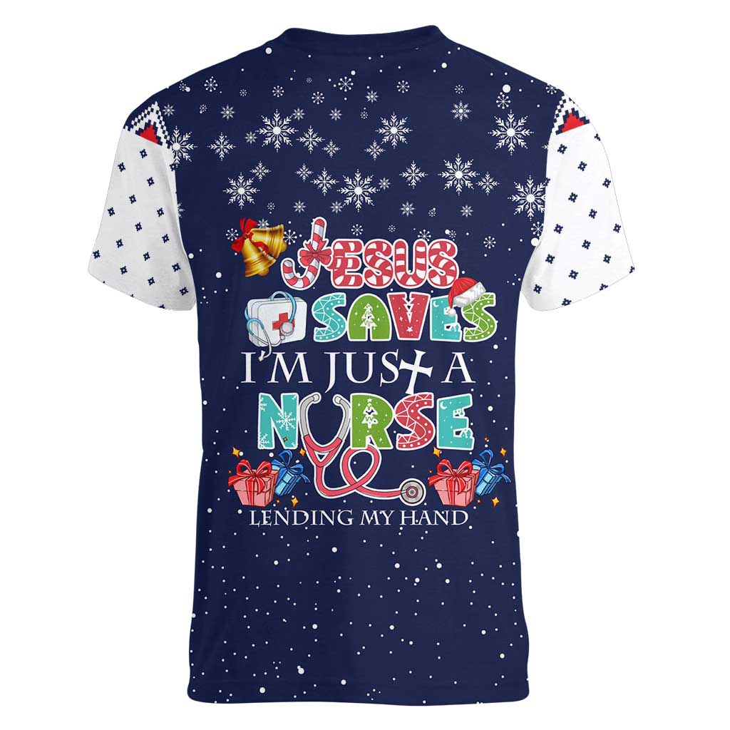 Nurse Life Jesus Christmas Women V-Neck T-Shirt Xmas Holiday Patterns - Wonder Print Shop