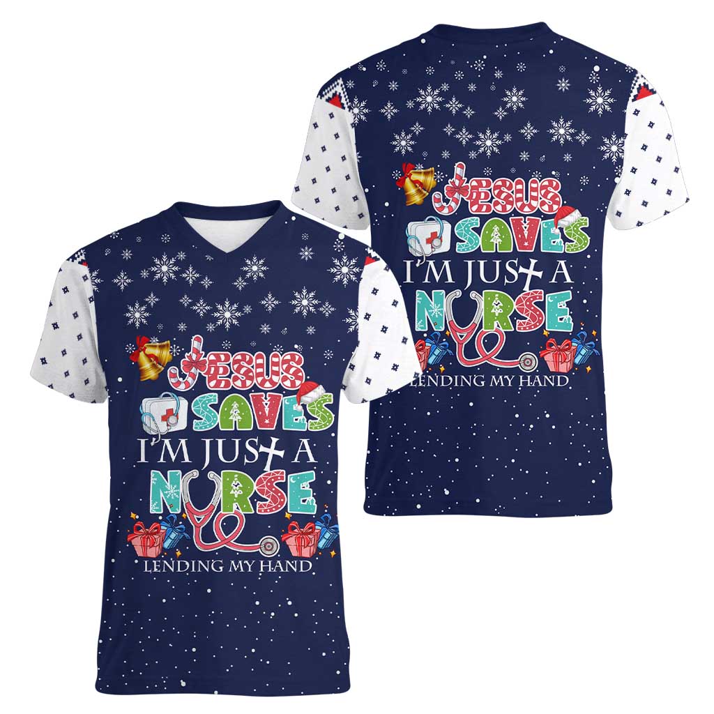 Nurse Life Jesus Christmas Women V-Neck T-Shirt Xmas Holiday Patterns - Wonder Print Shop