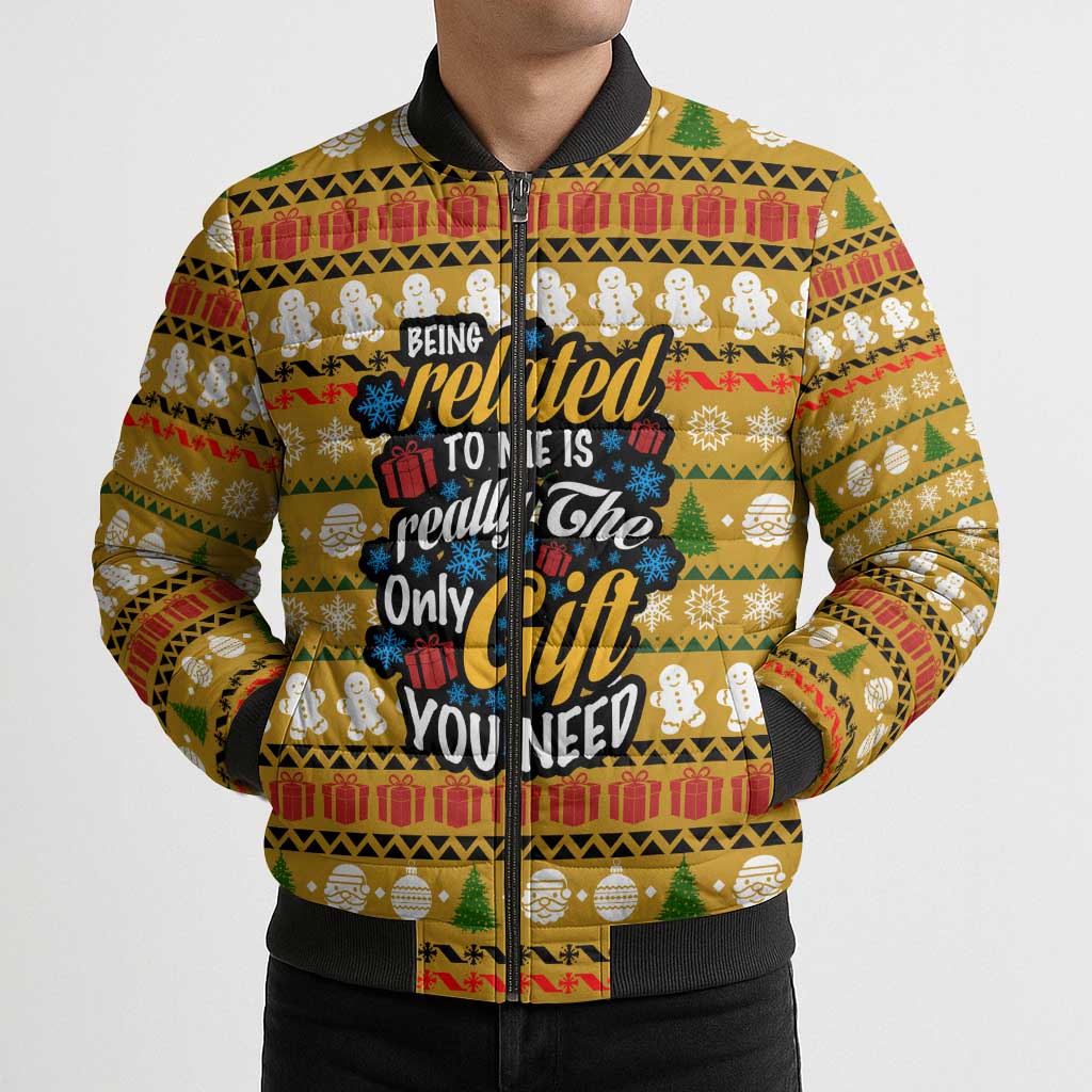The Only Gift You Need Christmas Bomber Puffer Jacket Xmas Holiday Patterns - Wonder Print Shop
