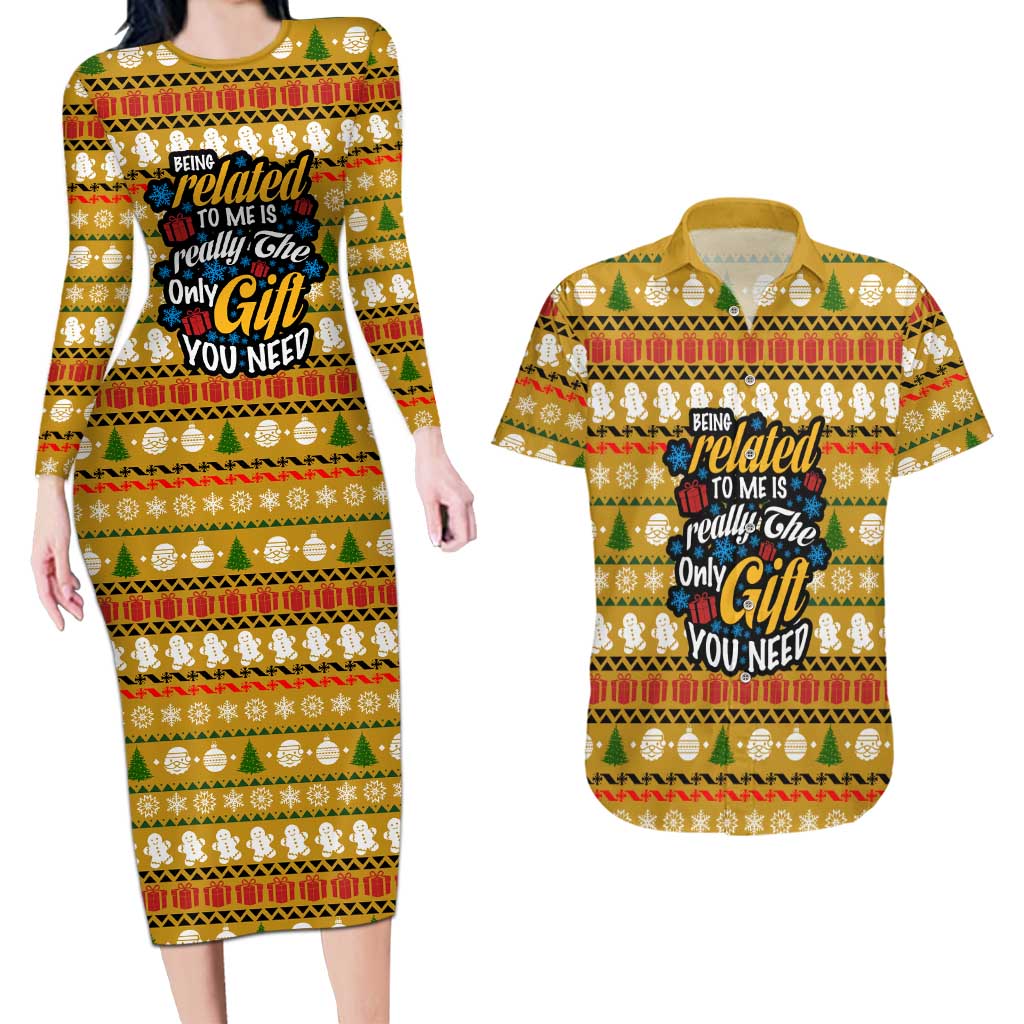 The Only Gift You Need Christmas Couples Matching Long Sleeve Bodycon Dress and Hawaiian Shirt Xmas Holiday Patterns - Wonder Print Shop