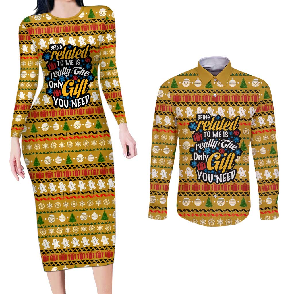 The Only Gift You Need Christmas Couples Matching Long Sleeve Bodycon Dress and Long Sleeve Button Shirt Xmas Holiday Patterns - Wonder Print Shop
