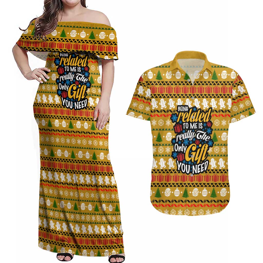 The Only Gift You Need Christmas Couples Matching Off Shoulder Maxi Dress and Hawaiian Shirt Xmas Holiday Patterns - Wonder Print Shop