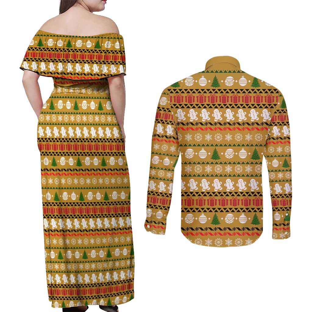 The Only Gift You Need Christmas Couples Matching Off Shoulder Maxi Dress and Long Sleeve Button Shirt Xmas Holiday Patterns - Wonder Print Shop