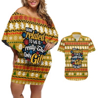 The Only Gift You Need Christmas Couples Matching Off Shoulder Short Dress and Hawaiian Shirt Xmas Holiday Patterns - Wonder Print Shop